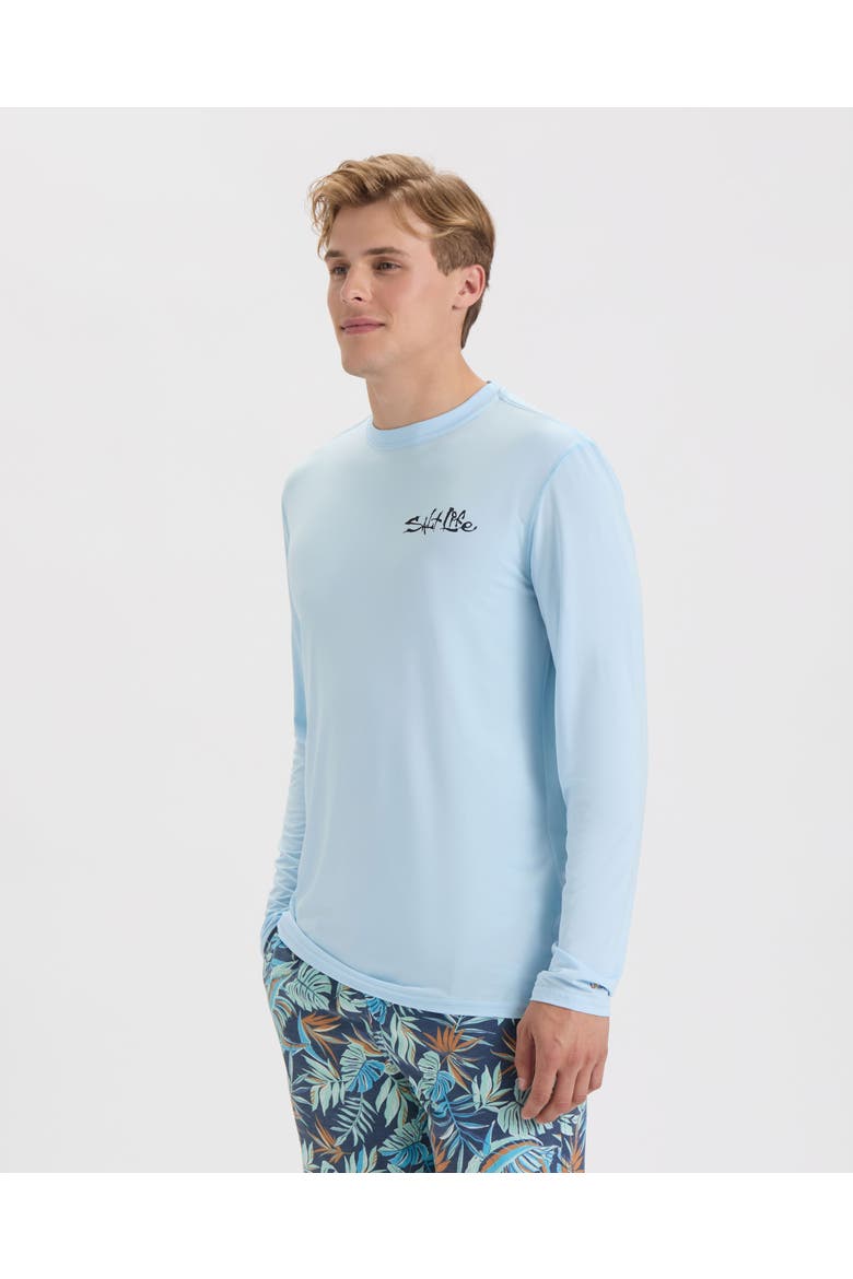One Cast at a Time Long Sleeve Performance Tee, Alternate, color, Glacial Blue Heather
