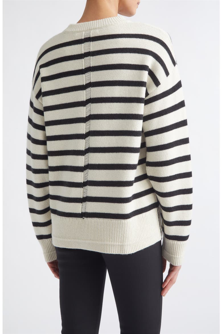 Ladder Stitch Stripe Cashmere & Organic Cotton Sweater, Alternate, color, IVORY/ BLACK STRIPE