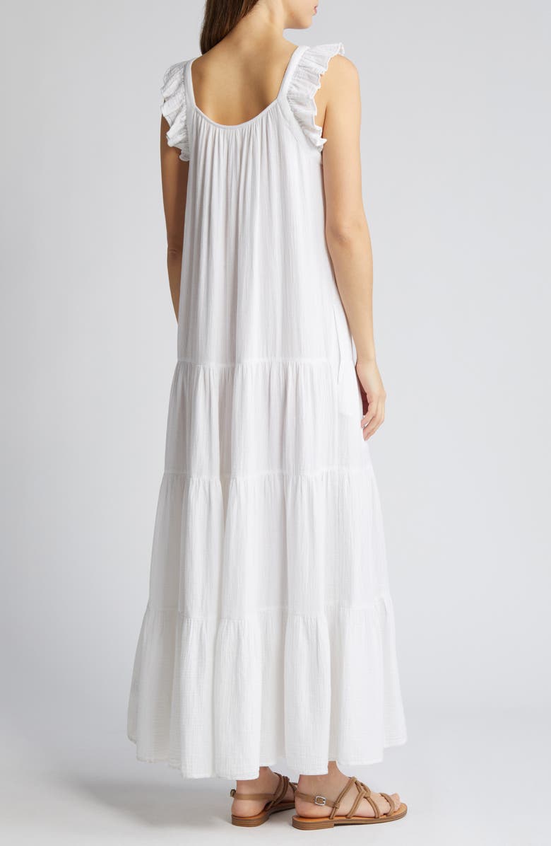 Caslon<sup>®</sup> Ruffle Tiered Cotton Maxi Sundress, Alternate, color, White