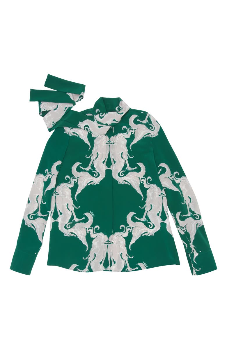 Valentino Garavani Mermaid Print Tie Neck Silk Crêpe de Chine Shirt, Alternate, color, 