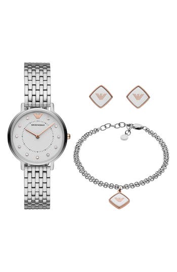 Emporio Armani Two-hand Bracelet Watch, 32mm Bracelet & Earrings Set In Transparent