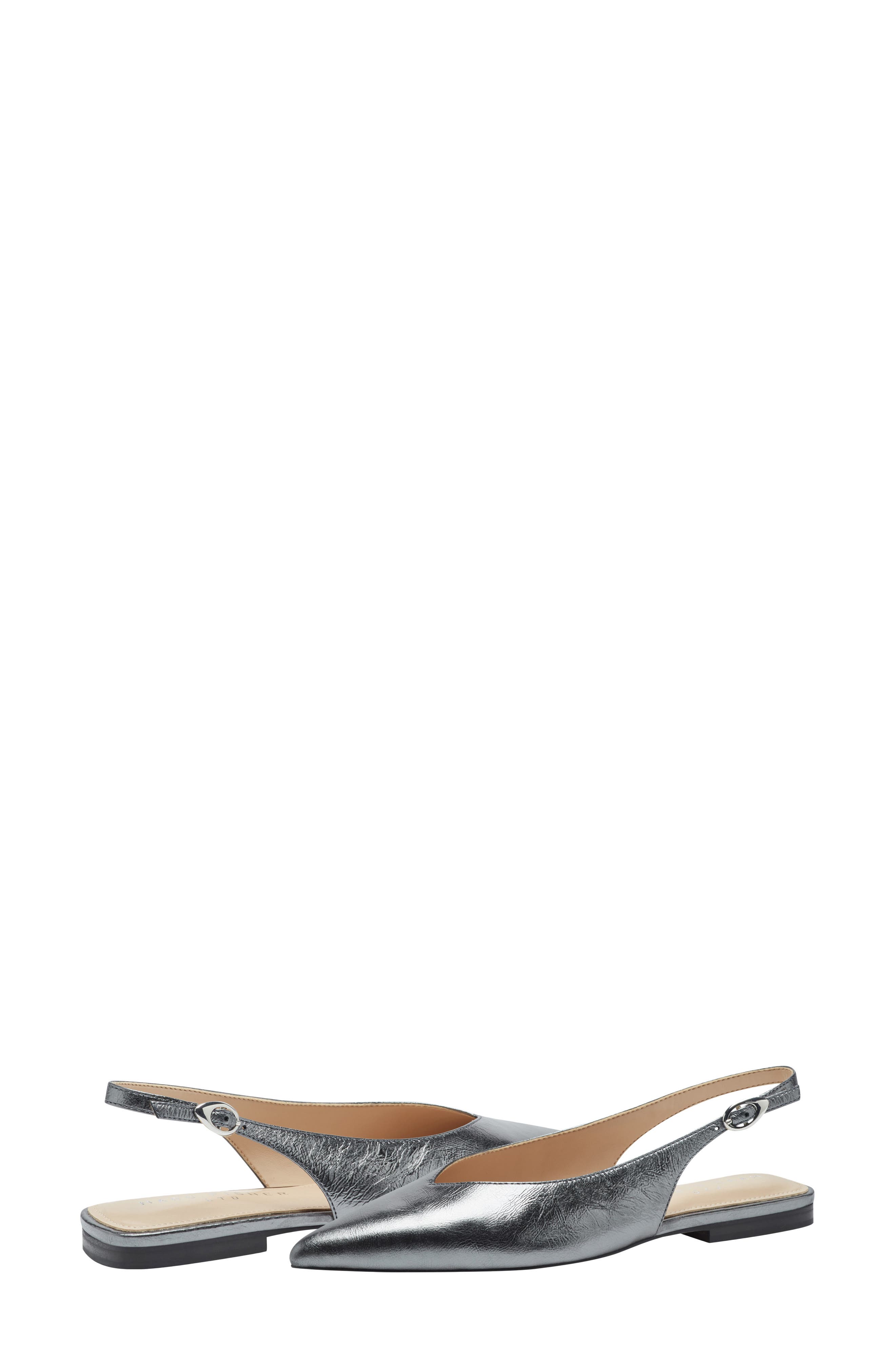 Marc Fisher LTD Gabra Pointed Toe Slingback Flat, Alternate, color, Pewter