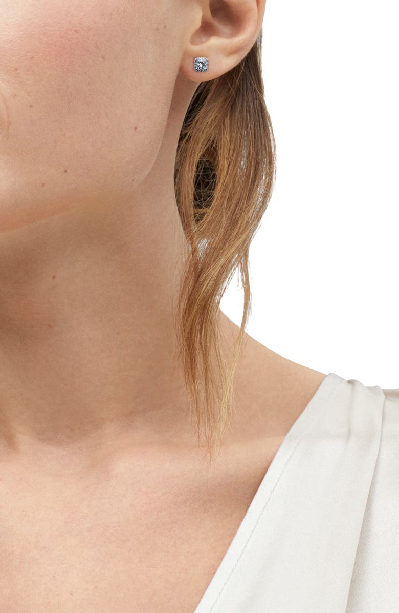 Frankie & Zoe 10K White Gold Lab Grown Princess Cut Diamond Halo Stud Earrings, Alternate, color, White Gold