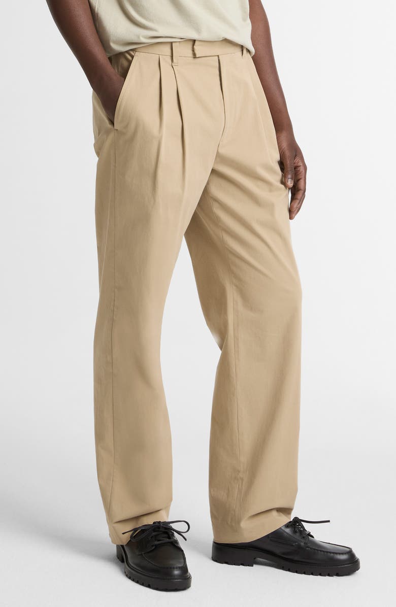 Vince Louie Pleated Stretch Cotton Pants, Alternate, color, Teak