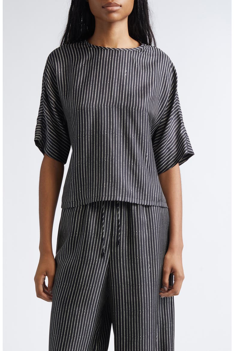 Nordica Broken Stripe Silk Twill Top, Main, color, BLACK WHITE