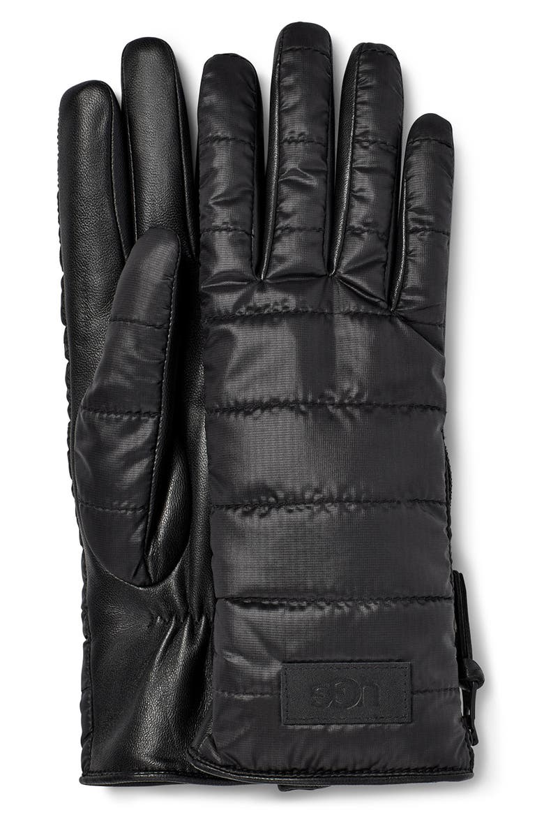 Faux Fur Lined Quilted Gloves, Alternate, color, BLACK