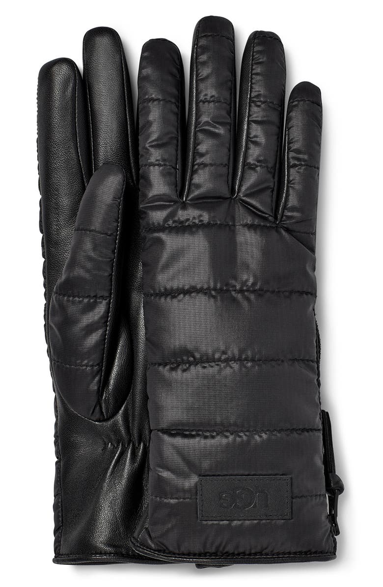 UGG<sup>®</sup> Faux Fur Lined Quilted Gloves, Alternate, color, Black