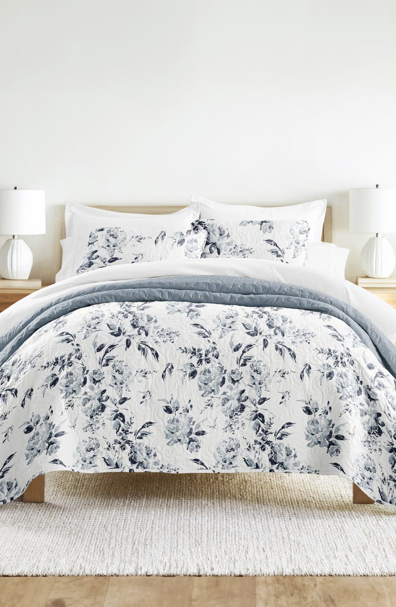 HOMESPUN Pattern Reversible Quilt & Sham Set, Alternate, color, Light Blue