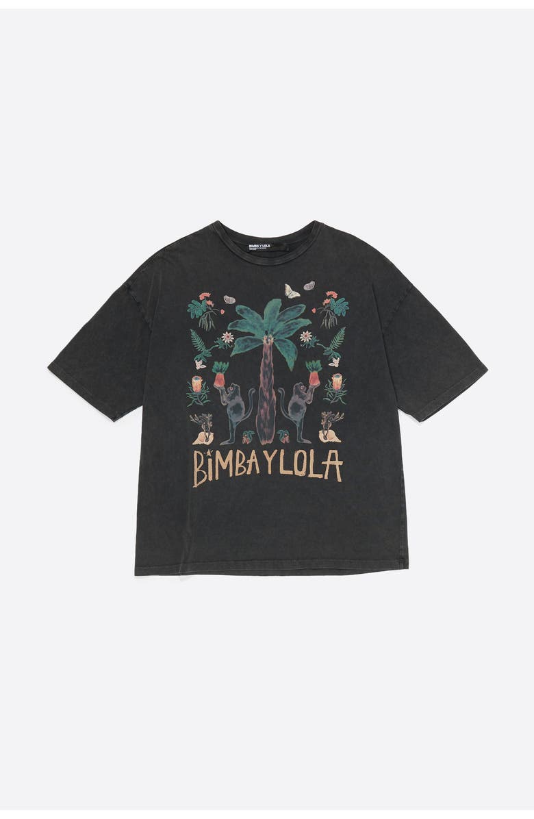 Bimba y Lola Jungle Logo T-Shirt, Main, color, Washed Black
