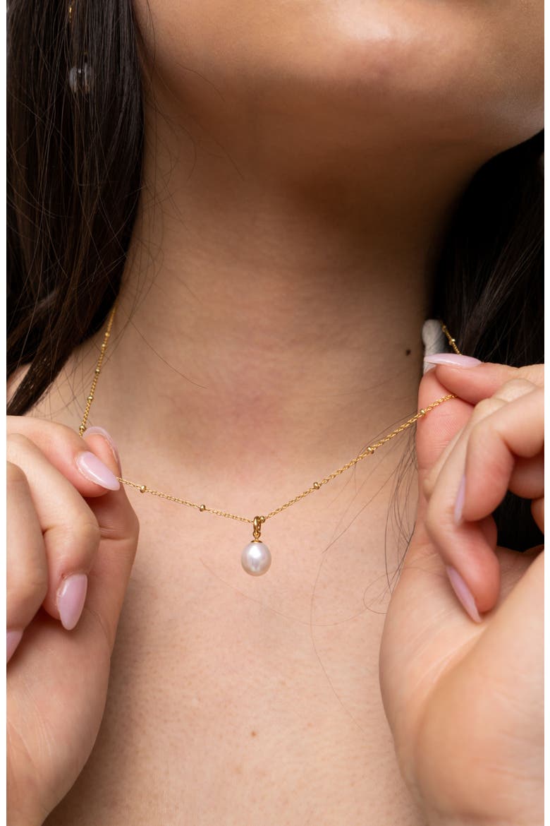 Timeless Adjustable 8mm Oval White Pearl Pendant, Alternate, color, Yellow Gold Vermeil