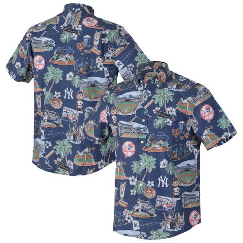 Reyn Spooner Navy New York Yankees Scenic Tri-blend Button-down Shirt In Blue