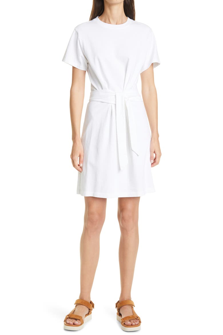 Tie Waist Short Sleeve Cotton Dress, Main, color, OPTIC WHITE
