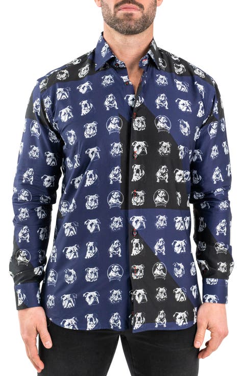 Fibonacci Bulldog Print Contemporary Fit Button-Up Shirt