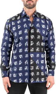 Maceoo Fibonacci Bulldog Print Contemporary Fit Button-Up Shirt