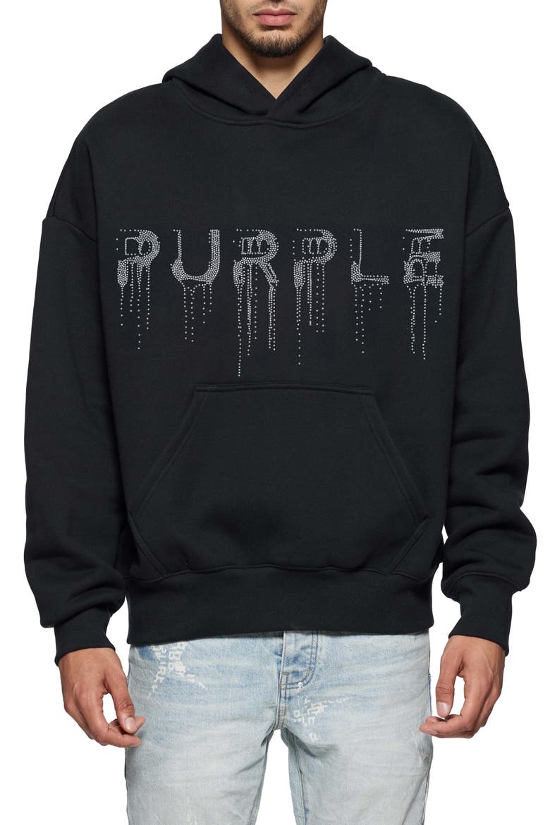 Crystal Embellished Logo Heavyweight Fleece Hoodie, Main, color, BLACK