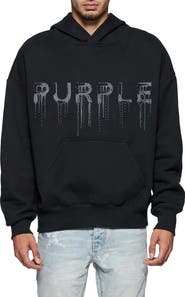 PURPLE BRAND Crystal Embellished Logo Heavyweight Fleece Hoodie