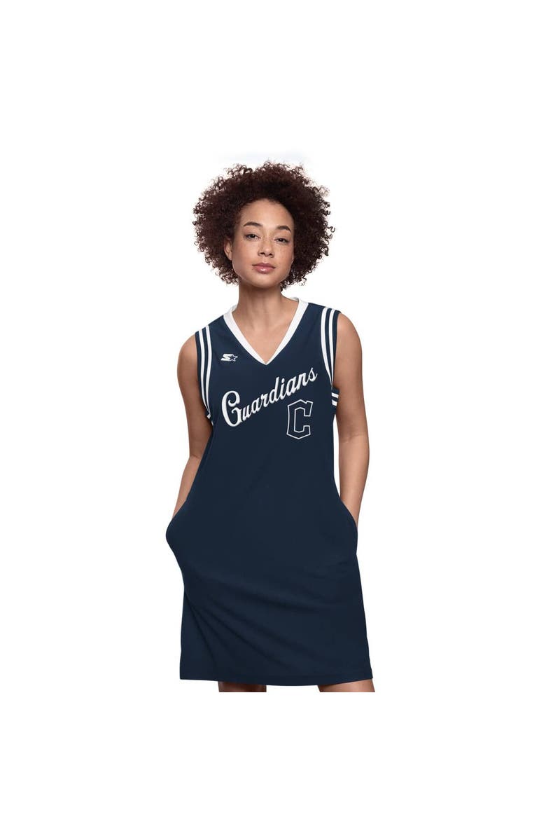 STARTER Women's Starter  Navy Cleveland Guardians Fast Track Sneaker V-Neck Dress, Alternate, color, Navy