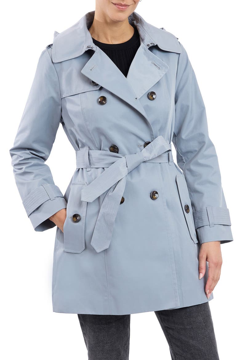 Hooded Double Breasted Cotton Blend Trench Coat, Main, color, KOALA