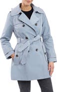 London Fog Hooded Double Breasted Cotton Blend Trench Coat