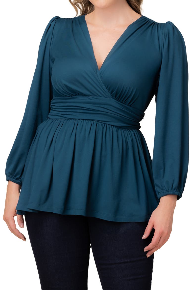 Leah Gathered Top, Alternate, color, TEAL