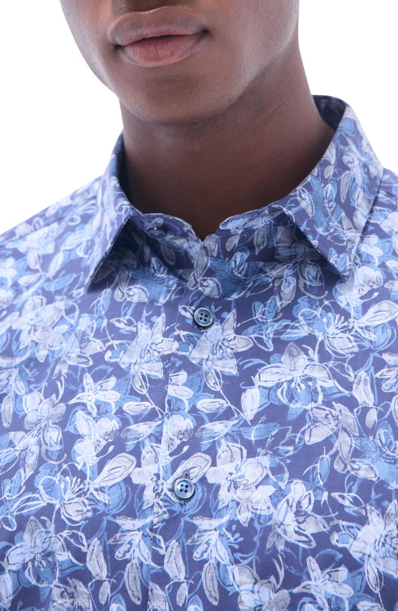 Bugatchi Julian Shaped Fit Stretch Cotton Button-Up Shirt, Alternate, color, Indigo