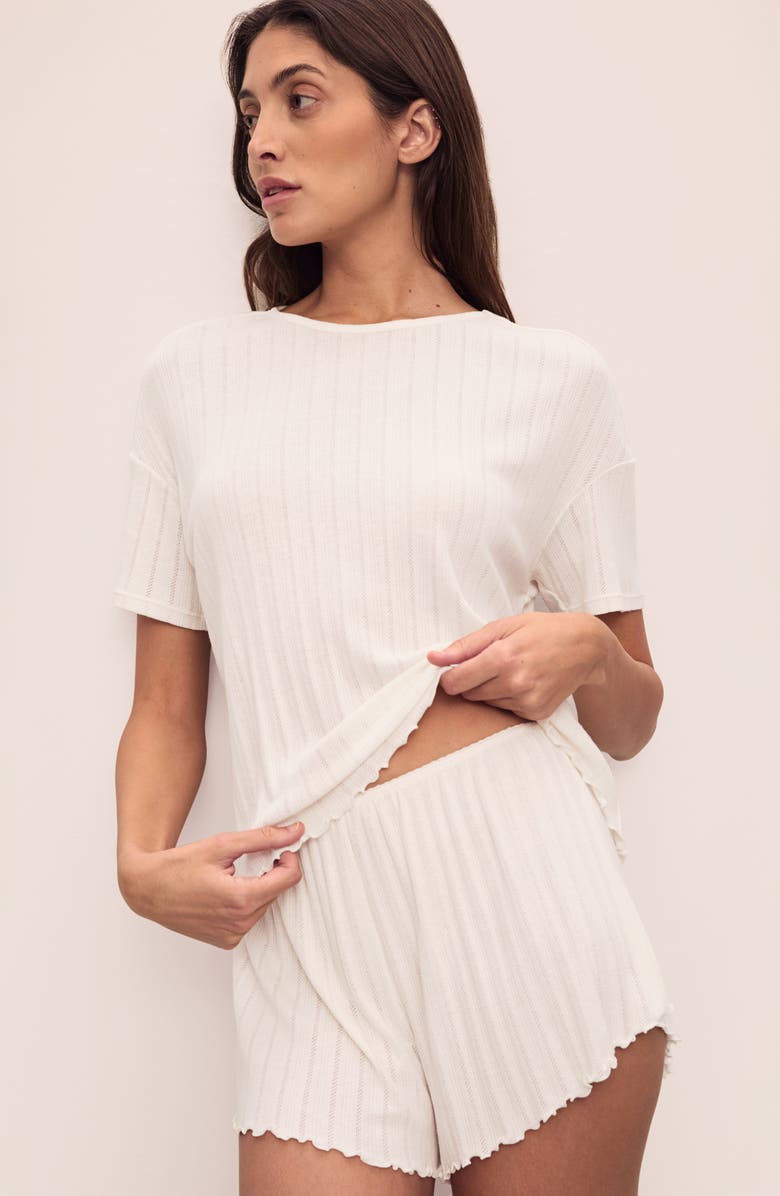 Eberjey Pointelle Rib Pajama Top, Alternate, color, Ivory