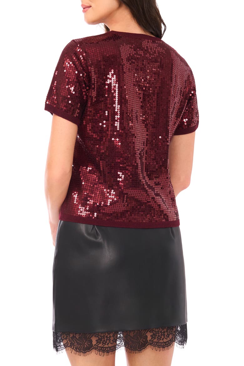 Sequin Short Sleeve Top, Alternate, color, RICH BURGUNDY