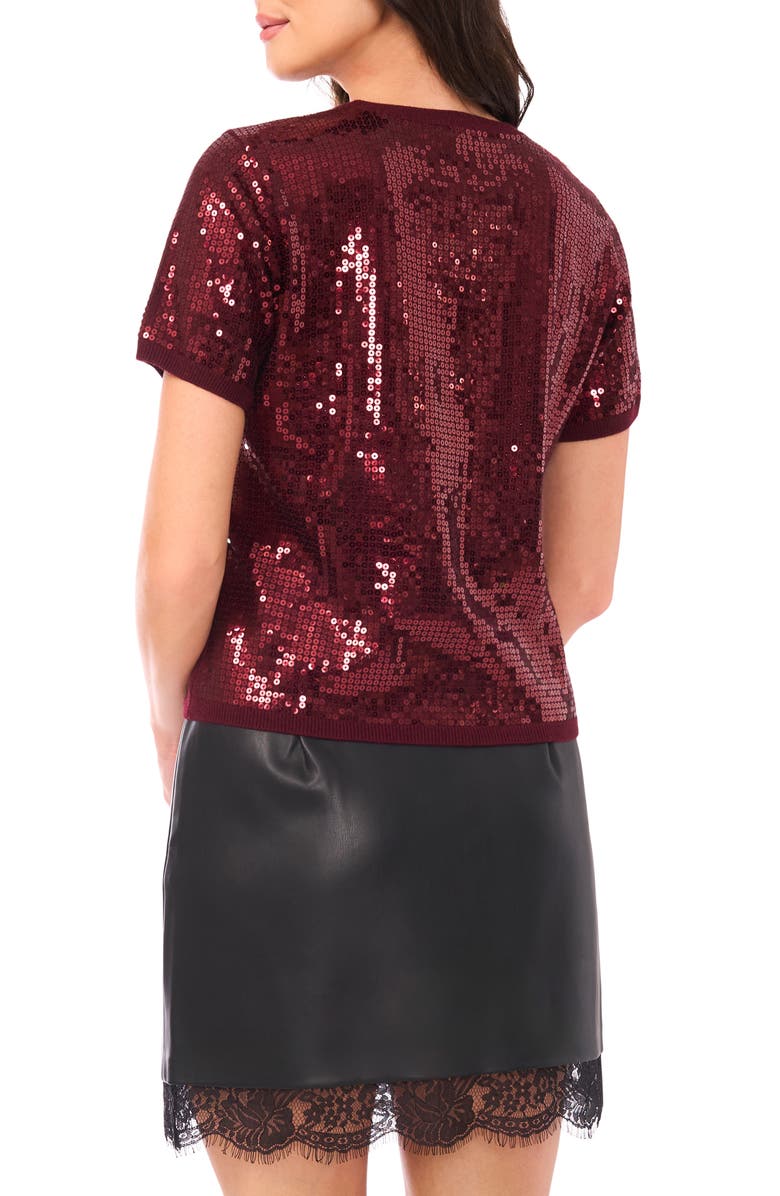Vince Camuto Sequin Short Sleeve Top, Alternate, color, Rich Burgundy
