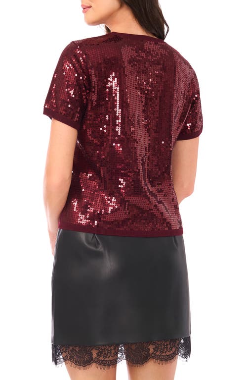 Vince Camuto Sequin Short Sleeve Top In Red