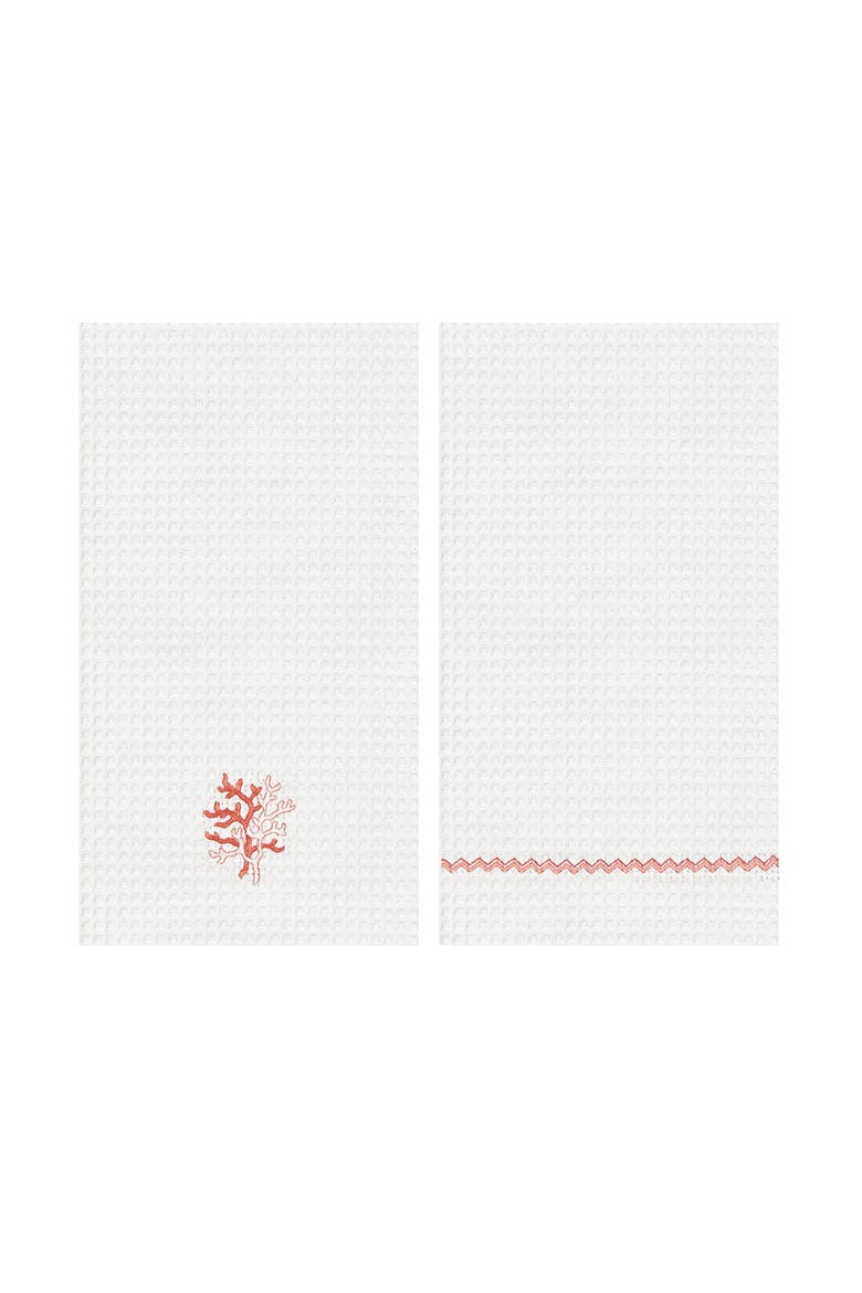 Coral Waffle Weave Kitchen Towel Set of 2, Main, color, Pink