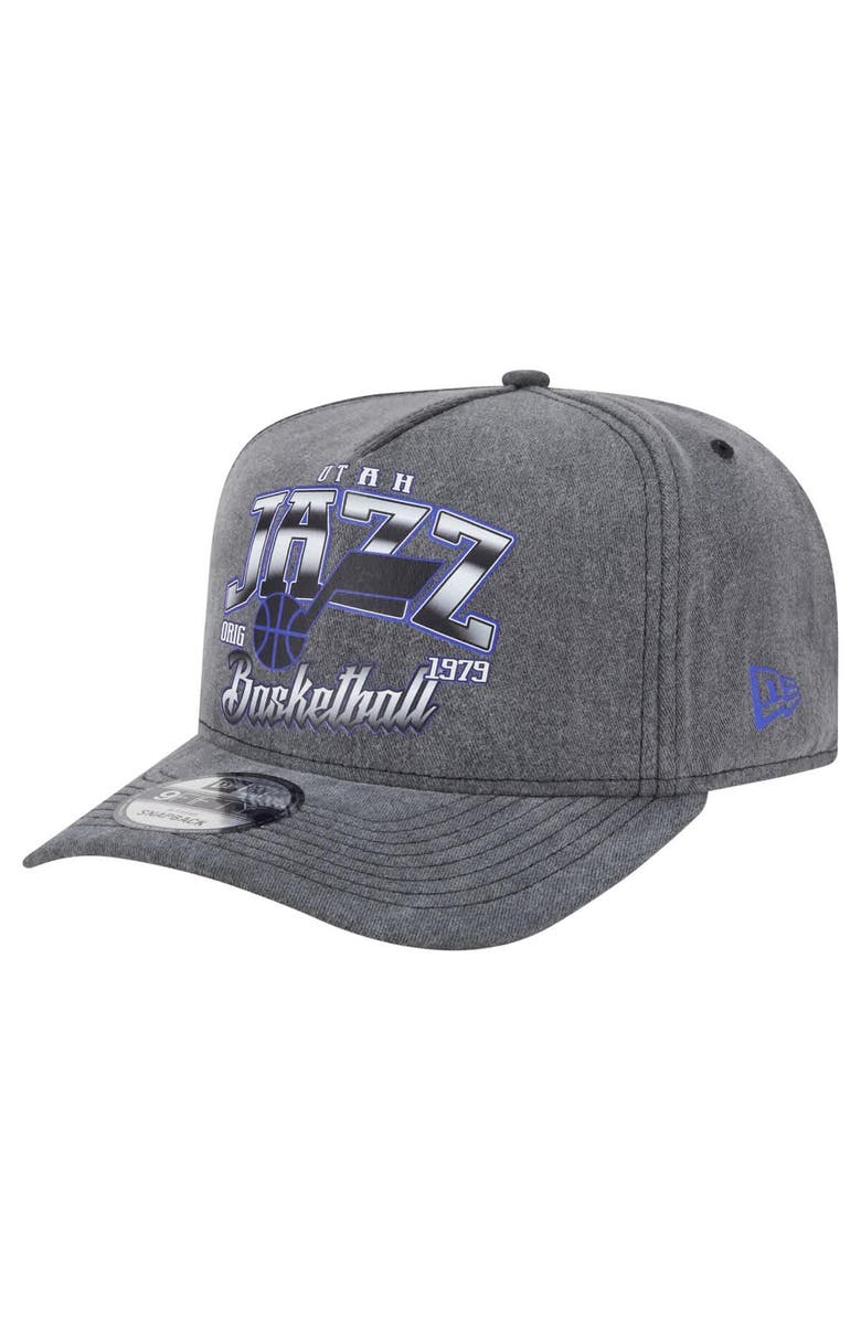 New Era Men's New Era Charcoal Utah Jazz Throwback Washed Pre-Curved 9FIFTY Snapback Hat, Main, color, Charcoal