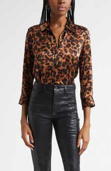 L'AGENCE Dani Leopard Print Silk Button-Up Shirt