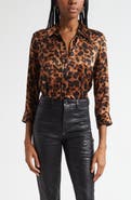 L'AGENCE Dani Leopard Print Silk Button-Up Shirt