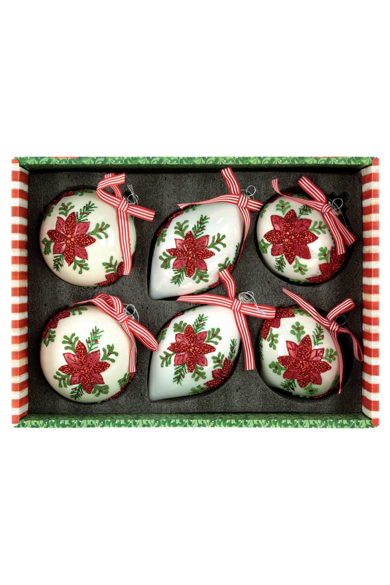 Poinsettia Bow Ornament, Box of 6, Alternate, color, Red