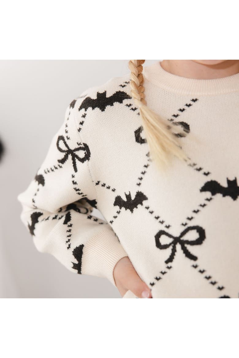 Bat Trellis Halloween Sweater, Alternate, color, Ivory