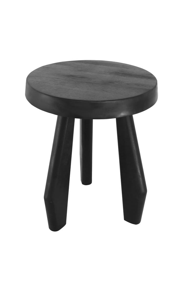 Terra Rustic Solid Acacia Wood Accent Stool, Small Indoor Outdoor Round Seat, Side Table and Plant Stand for Patio, Living Room, Main, color, Black