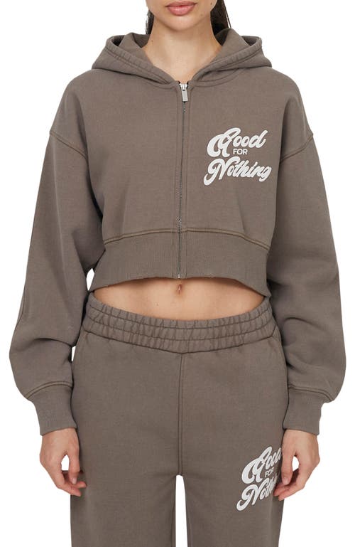 Good For Nothing Funk Relaxed  Crop Zip Hoodie In Brown