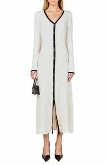 Contrast Long Sleeve Rib Maxi Dress