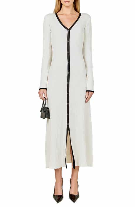 Contrast Long Sleeve Rib Maxi Dress