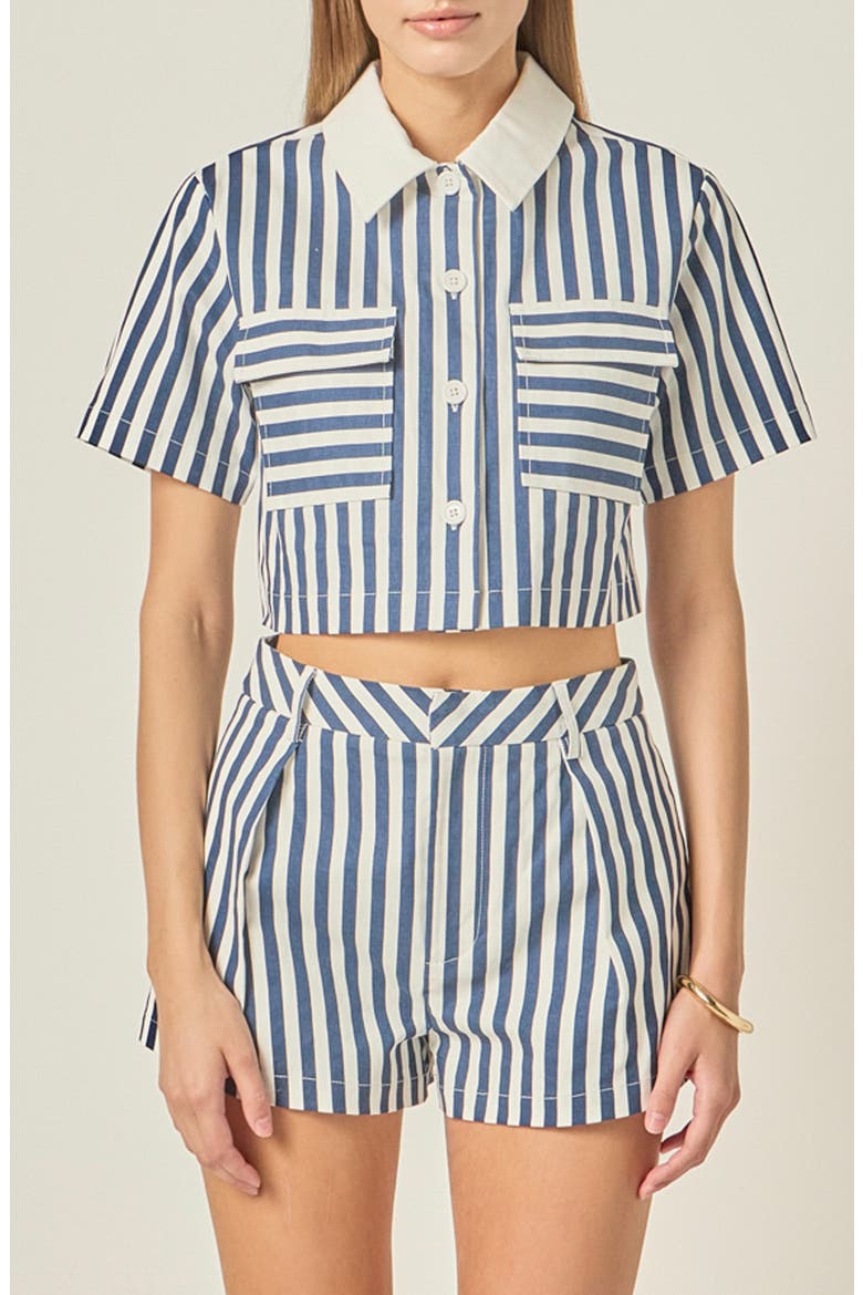 Stripe Short Sleeve Crop Shirt, Main, color, NAVY/ OFF WHITE