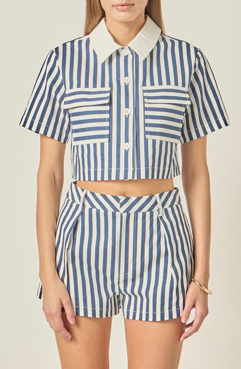 Stripe Short Sleeve Crop Shirt