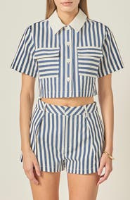 English Factory Stripe Short Sleeve Crop Shirt