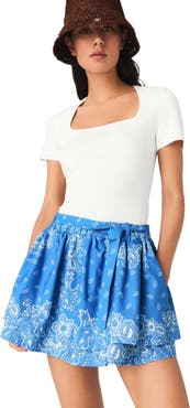 maje Printed ruffled skirt