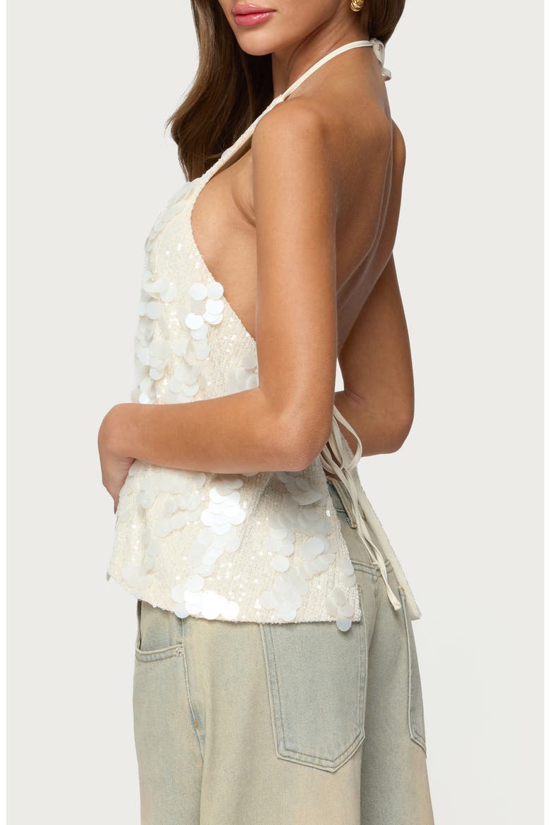 Ellorie Sequin Open Back Halter Top, Alternate, color, CREAM