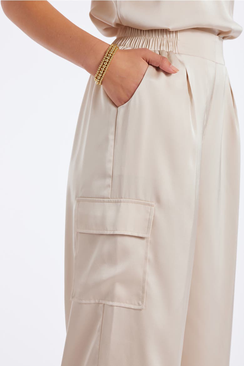 Pull-On Satin Cargo Pant, Alternate, color, Sand