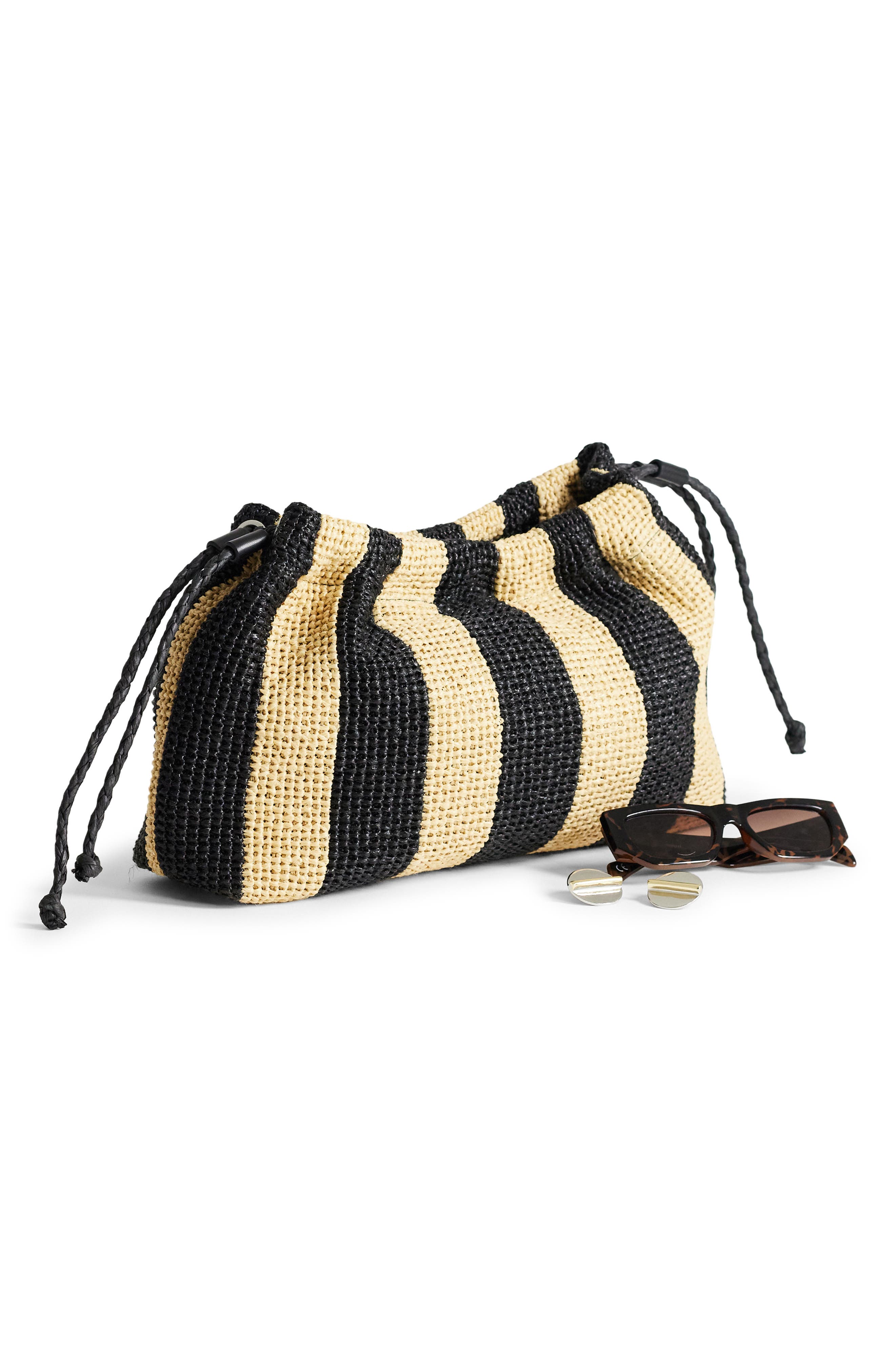 Jay Stripe Straw Clutch, Alternate, color, BLACK