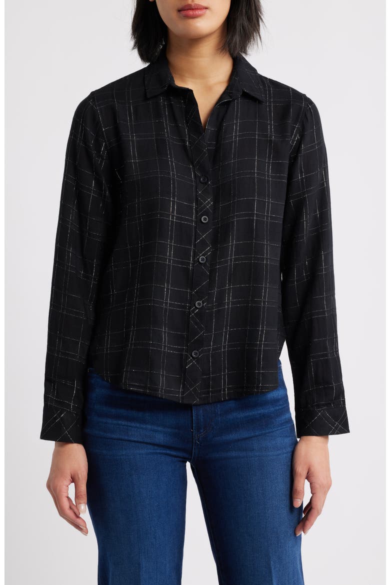Metallic Check Button-Up Shirt, Main, color, BLACK LUREX
