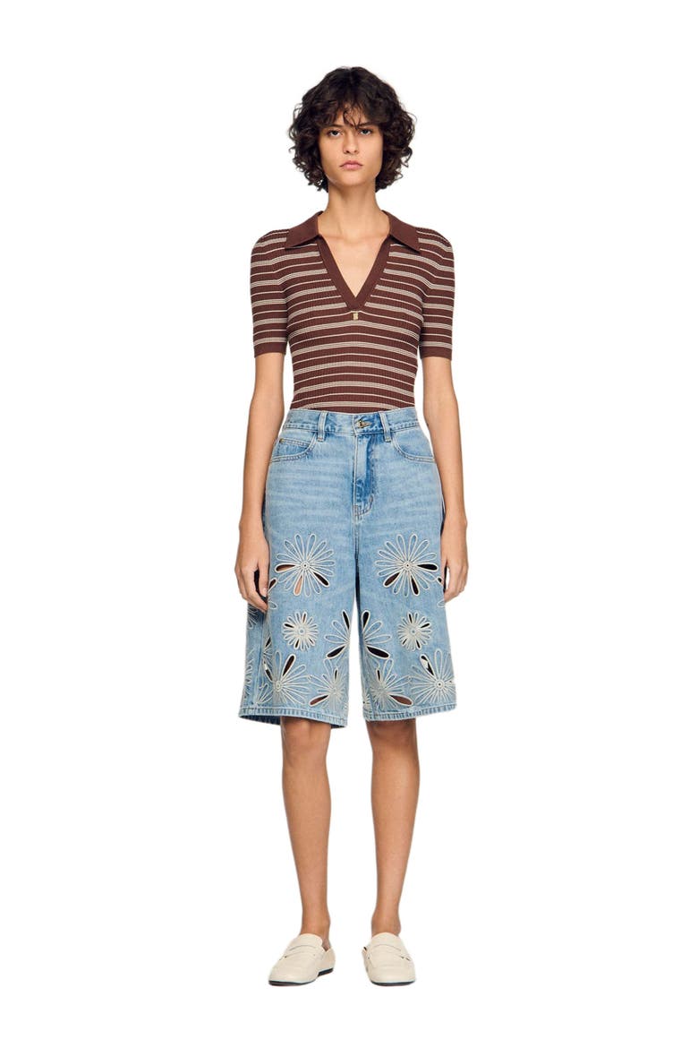 Embroidered Bermuda shorts, Alternate, color, Blue jean