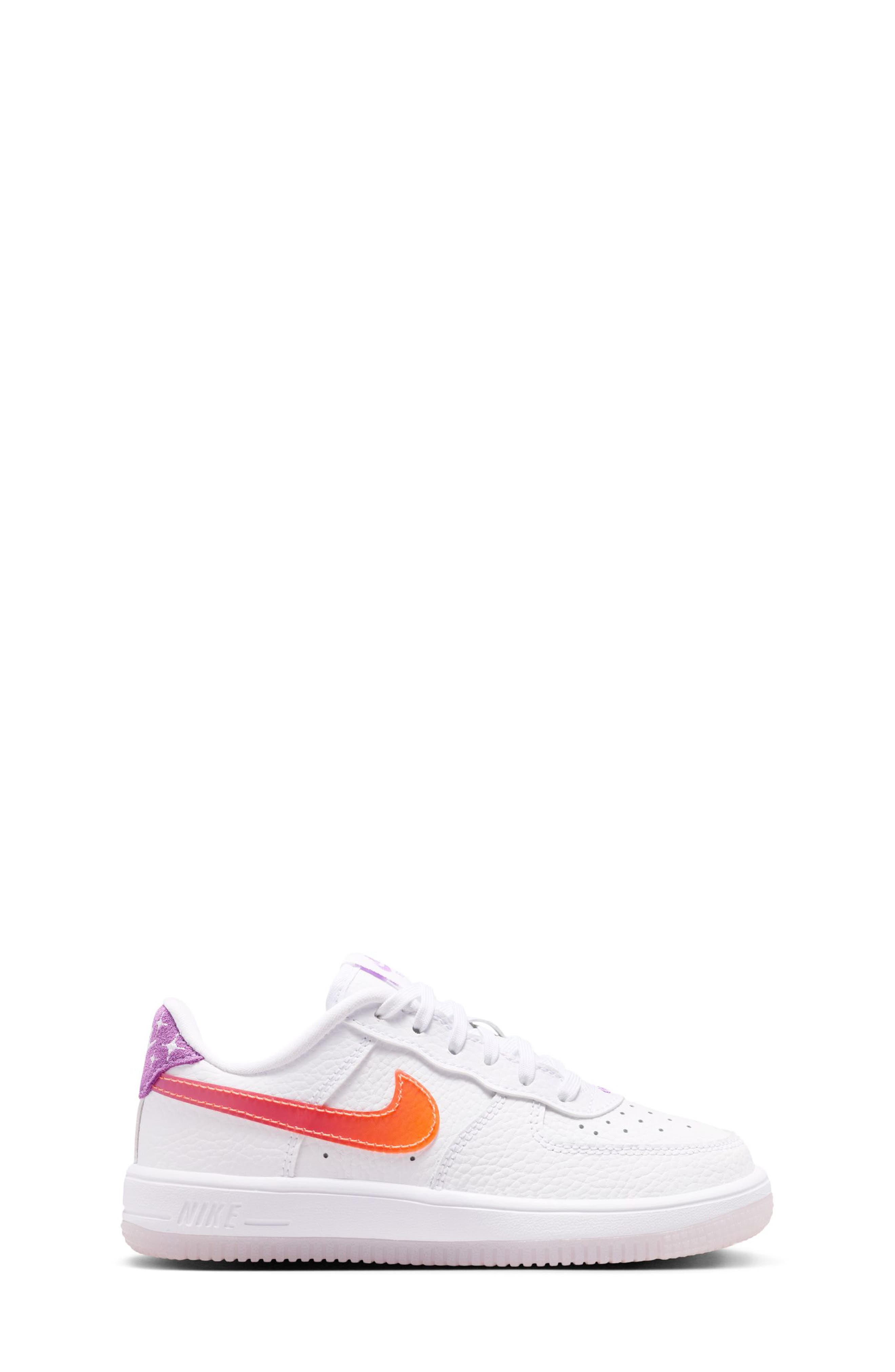 Nike Kids' Air Force 1 Sneaker, Alternate, color, White/ Bright Violet/ Orange