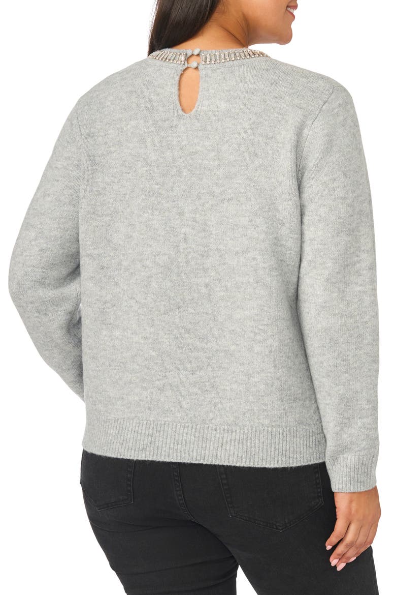 Rhinestone Neckline Sweater, Alternate, color, LIGHT HEATHER GREY